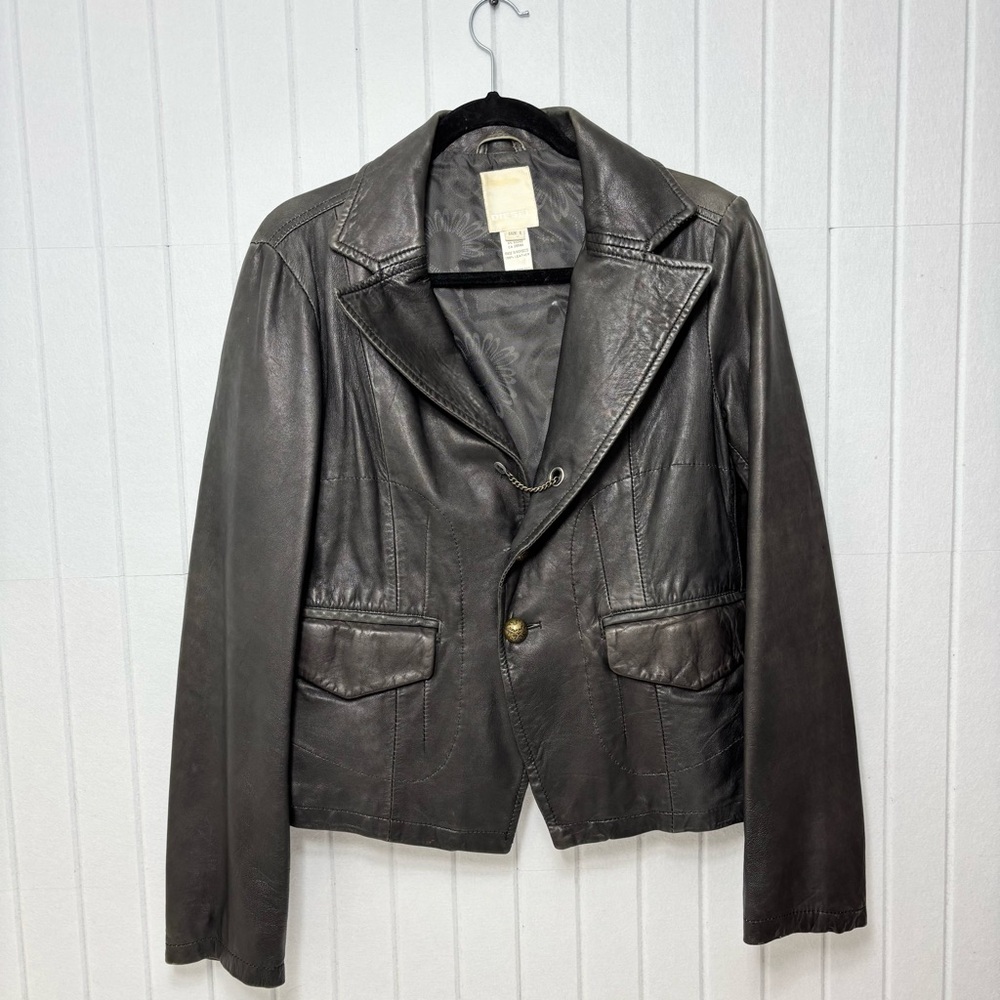 Diesel Vintage Dark‎ Brown- Black Leather Jacket Size L